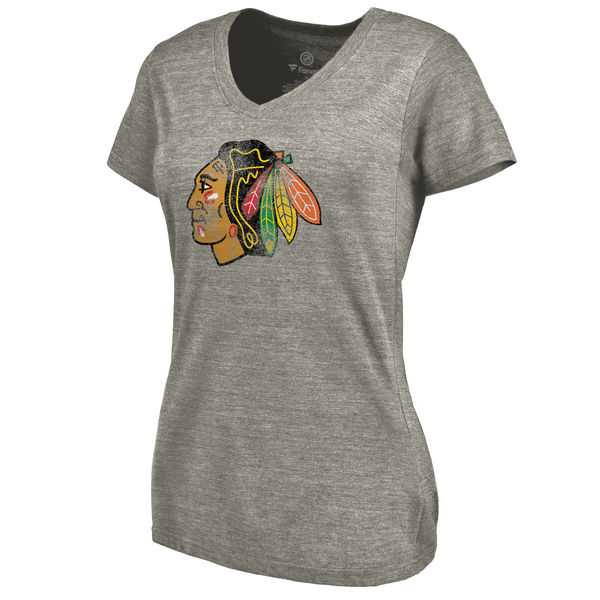 Women's Chicago Blackhawks Distressed Team Logo Tri Blend V Neck T-Shirt Ash FengYun,We sell and wholesale Women's Chicago Blackhawks Distressed Team Logo Tri Blend V Neck T-Shirt Ash FengYun on line form chian!